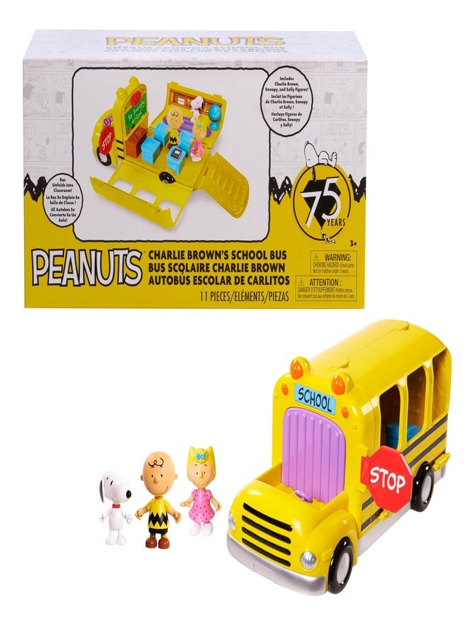 Peanuts Charlie Brown's Interactive School Bus Toy, 11-Pieces, Includes Charlie Brown, Sally, and Snoopy Figures, Toy for Fans, Boys, Girls, Kids, Ages 3 and Up - Image 1